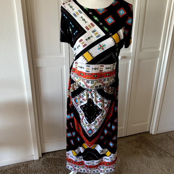 Vintage Oleg Cassini Native American Inspired Print Jersey Outfit - size 42 (10) - Picture 1 of 10